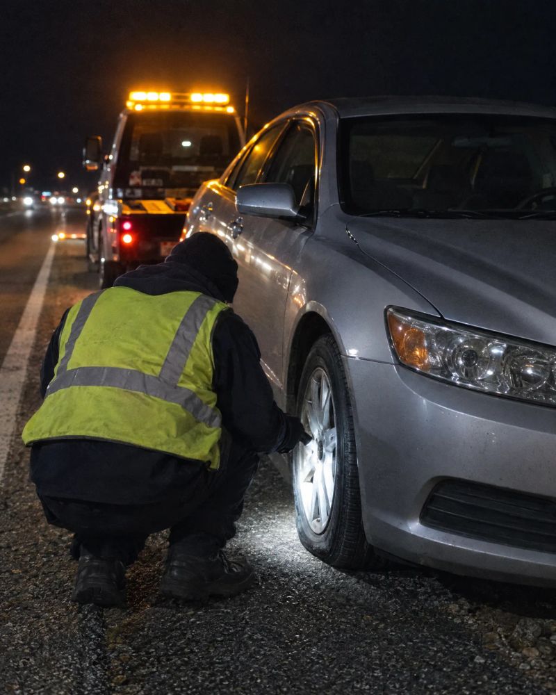 Roadside technician performing a jump start in Denver